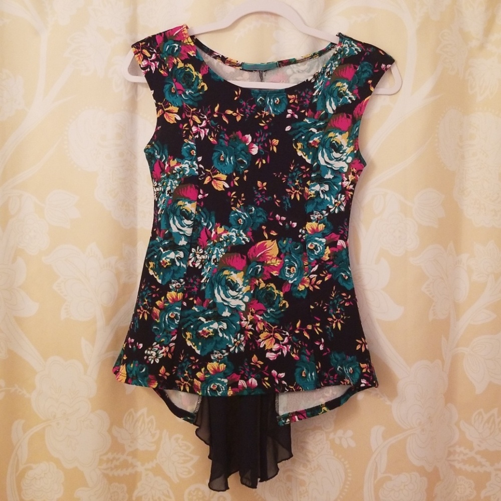 Navy floral blouse